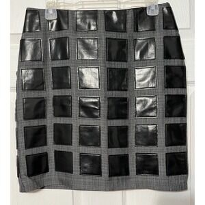 SEVIER Skirts Womens‎ Gray Black Square Faux Leather Paneled Mini Skirt M (READ)